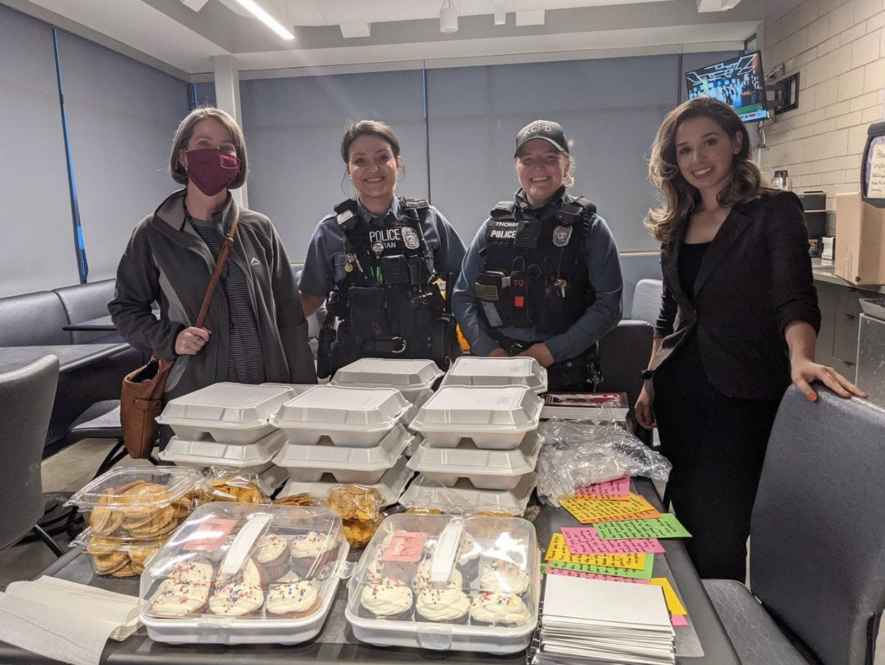 Gresia Cabrera delivering food and resources to KCPD East Patrol officers